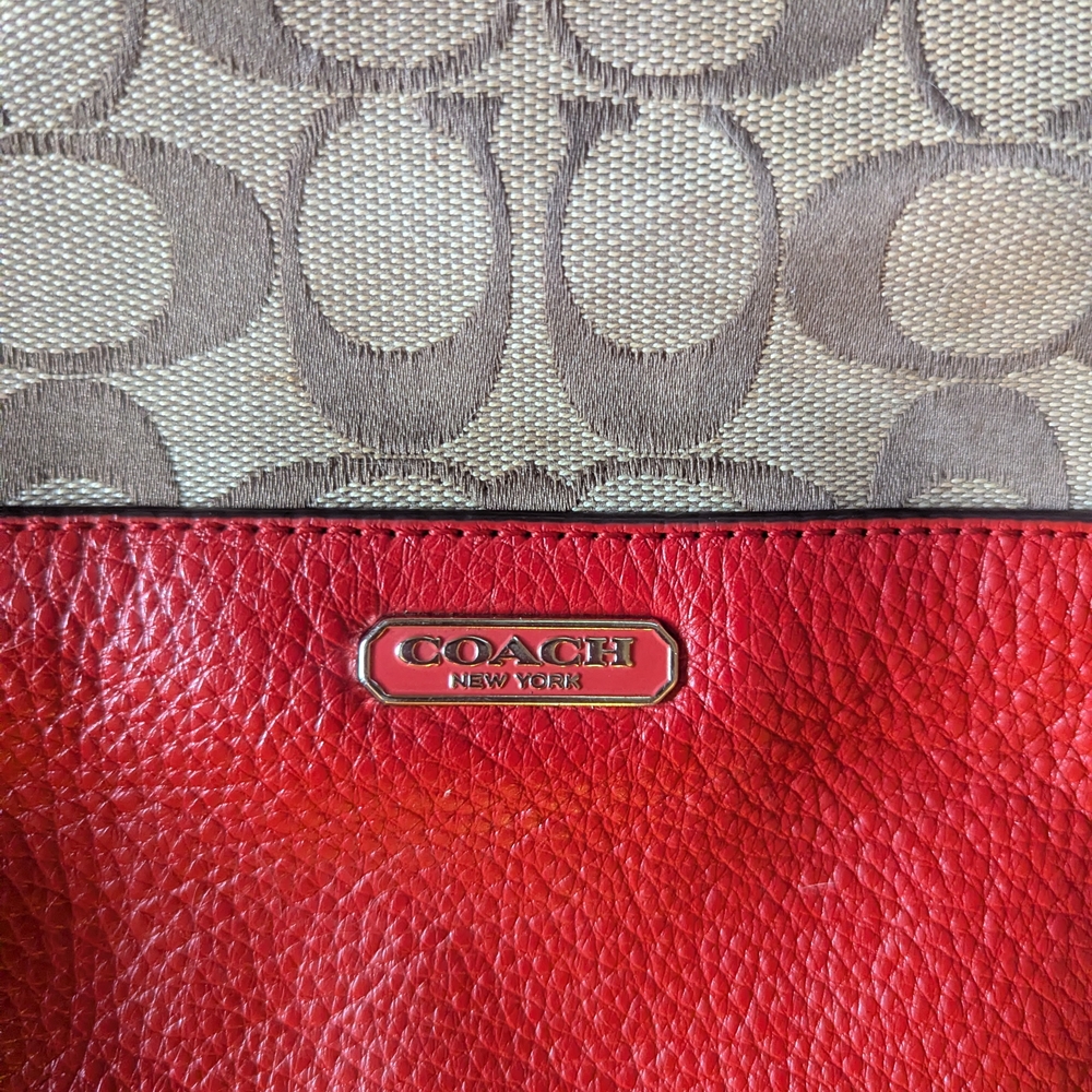 Coach Park Convertible Red and Tan Signature Tote Bag - Picture 8 of 9